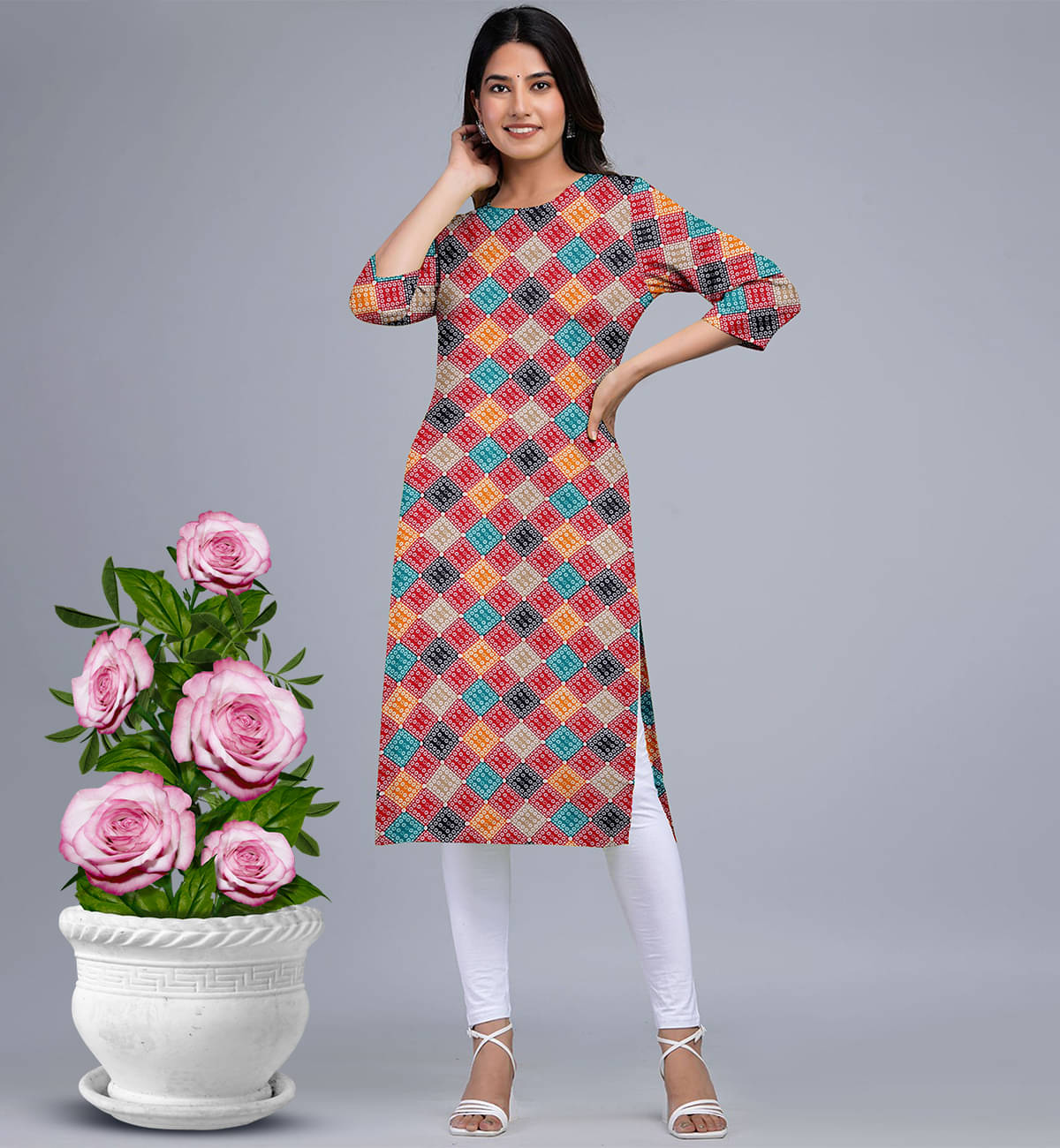 BEETLORY Women Cotton Blend Printed Straight Kurti ( Multicolor1 ) BEETLORY Women Cotton Blend Printed Straight Kurti ( Multicolor1 )