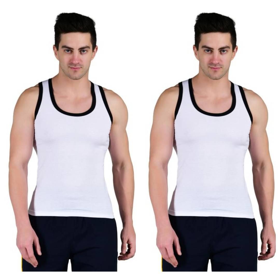 CHARMZ Pack of 2 Lycra Gym Vest For Men ( White ) CHARMZ Pack of 2 Lycra Gym Vest For Men ( White )