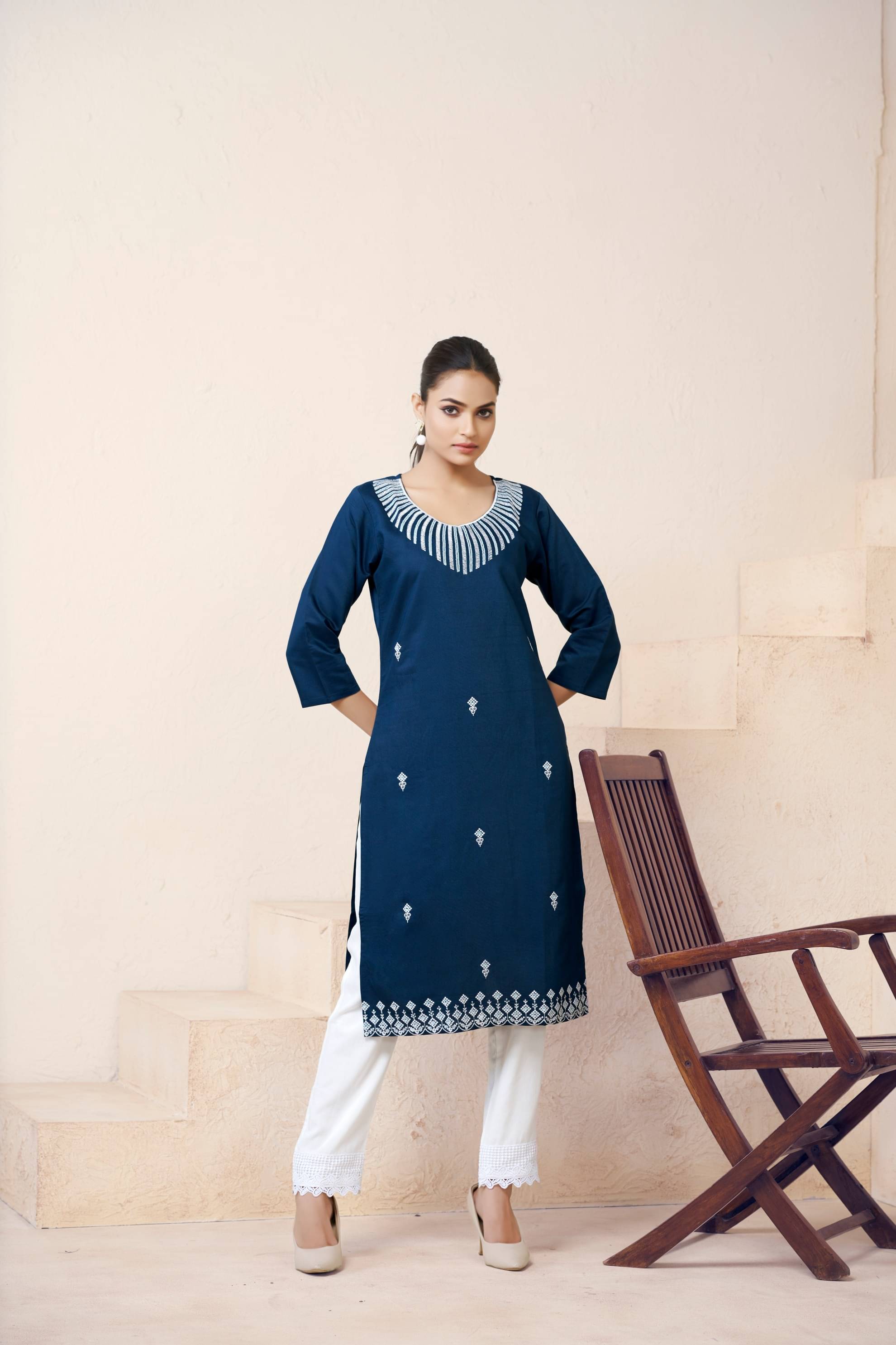 CYNOR Women Viscose Rayon Self Design Straight Kurti ( Blue ) CYNOR Women Viscose Rayon Self Design Straight Kurti ( Blue )