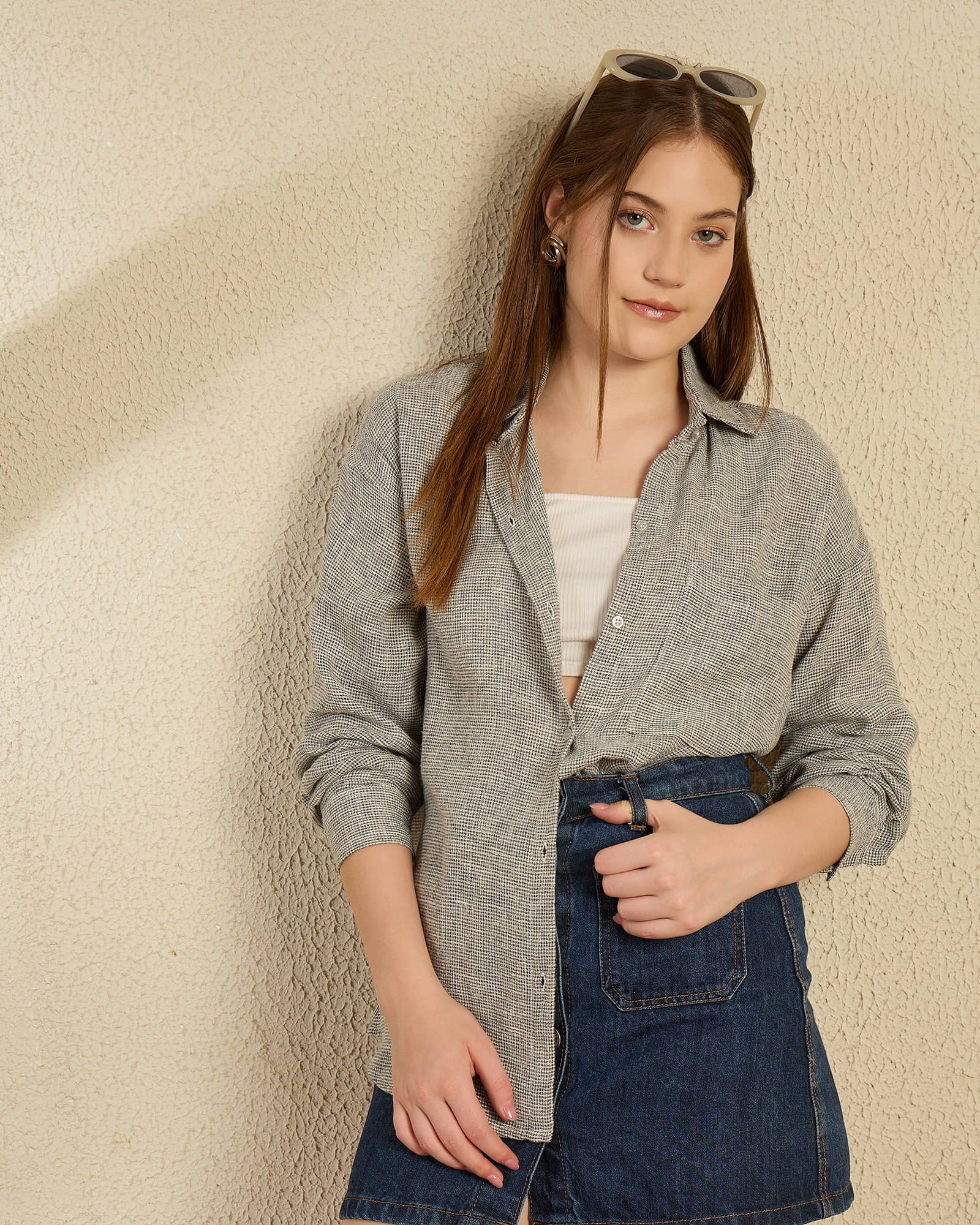 Chimpaaanzee Women Solid Cotton Shirt ( Grey )