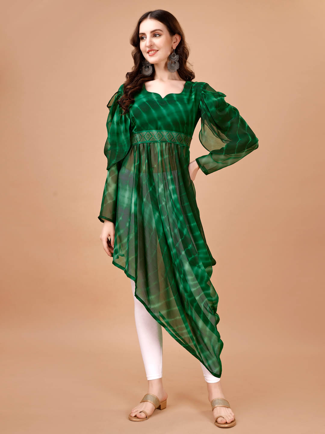 Crissy Women Georgette Woven Design Anarkali Kurti with Dupatta ( Green ) Crissy Women Georgette Woven Design Anarkali Kurti with Dupatta ( Green )