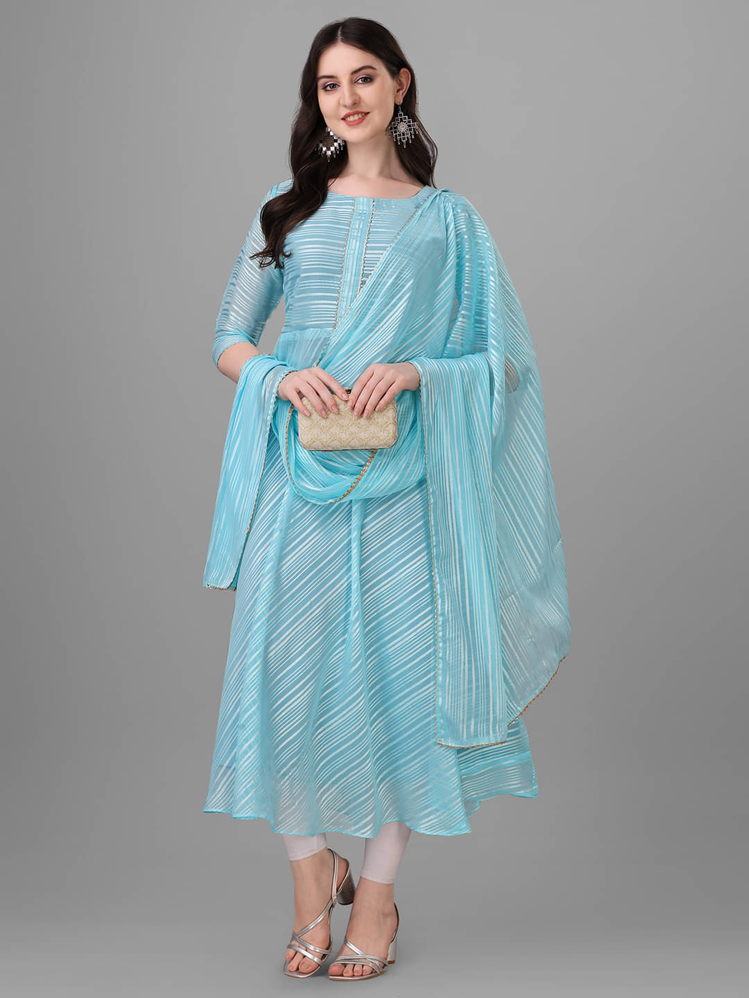 Crissy Women Georgette Woven Design Anarkali Kurti with Dupatta ( Blue ) Crissy Women Georgette Woven Design Anarkali Kurti with Dupatta ( Blue )