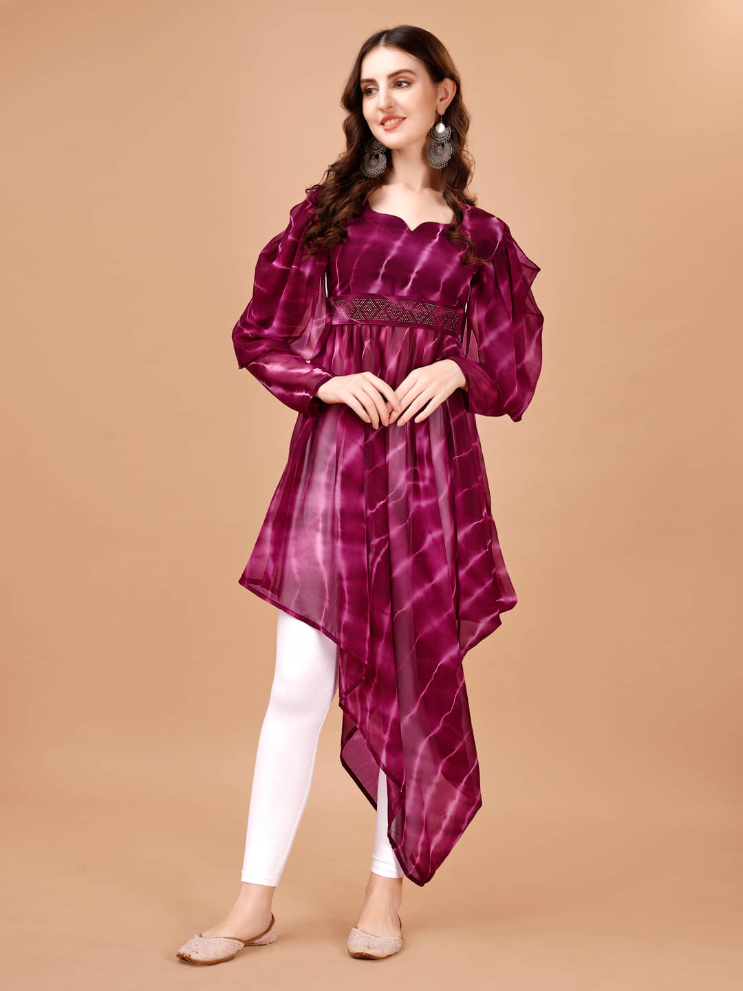     			Crissy Women Georgette Woven Design Anarkali Kurti with Dupatta ( Wine )