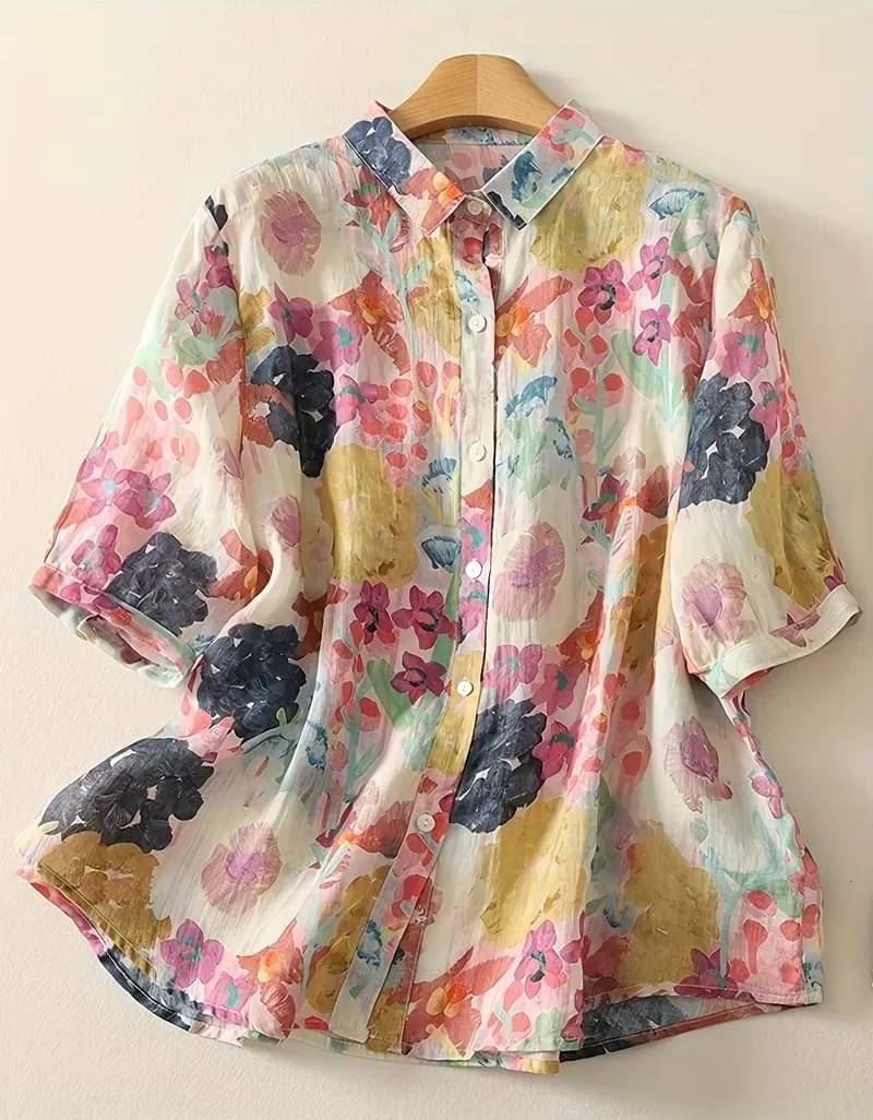 Derifa Women Printed Cotton Blend Shirt ( Orange ) Derifa Women Printed Cotton Blend Shirt ( Orange )