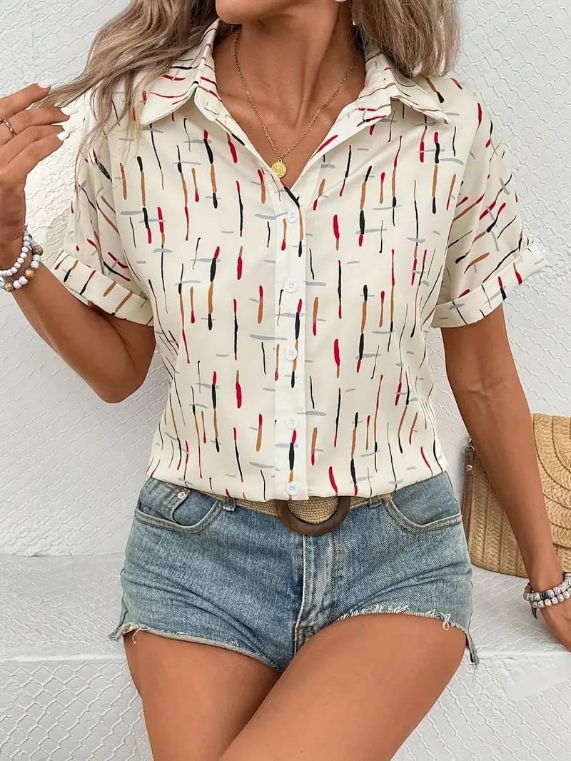 Derifa Women Printed Cotton Blend Shirt ( Beige )     			Derifa Women Printed Cotton Blend Shirt ( Beige )
