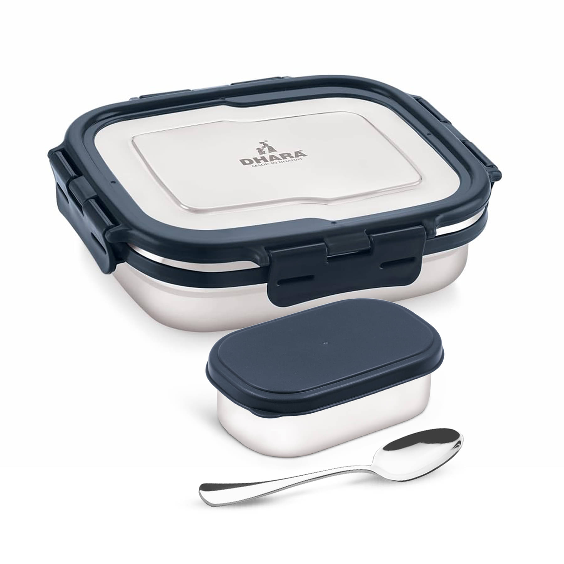     			Dhara Stainless Steel Blaze 600+ 200Ml Navy Blue Stainless Steel Lunch Box 2 - Container ( Pack of 1 )