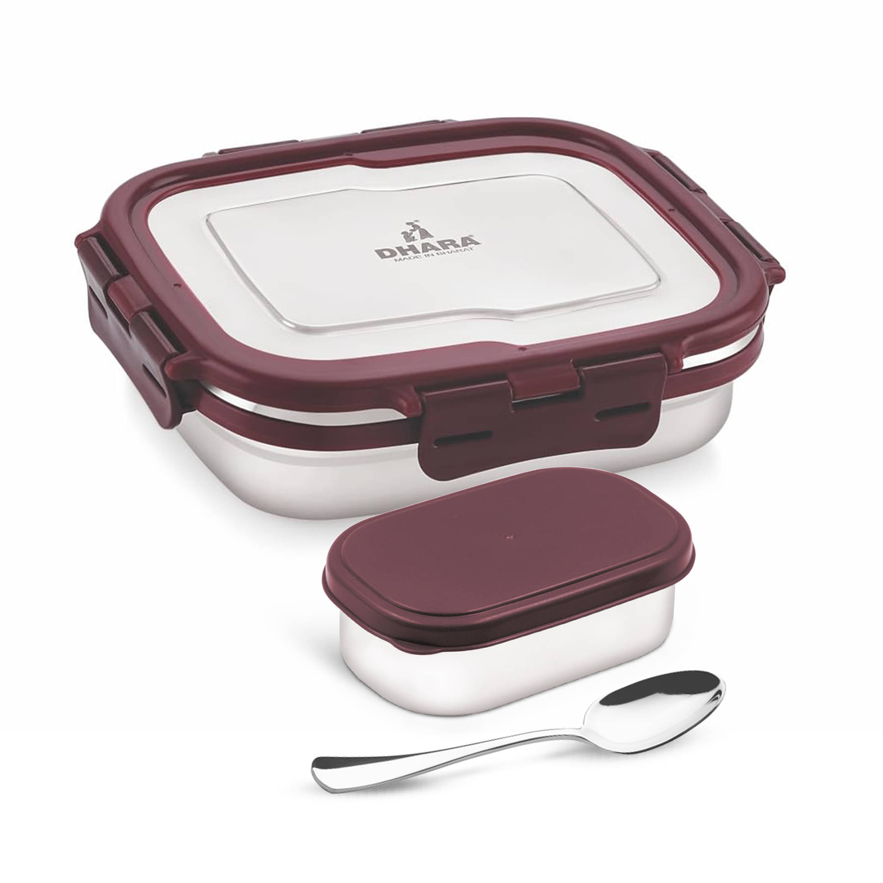     			Dhara Stainless Steel Blaze 800Ml Maroon Lunch Box Stainless Steel Lunch Box 2 - Container ( Pack of 1 )
