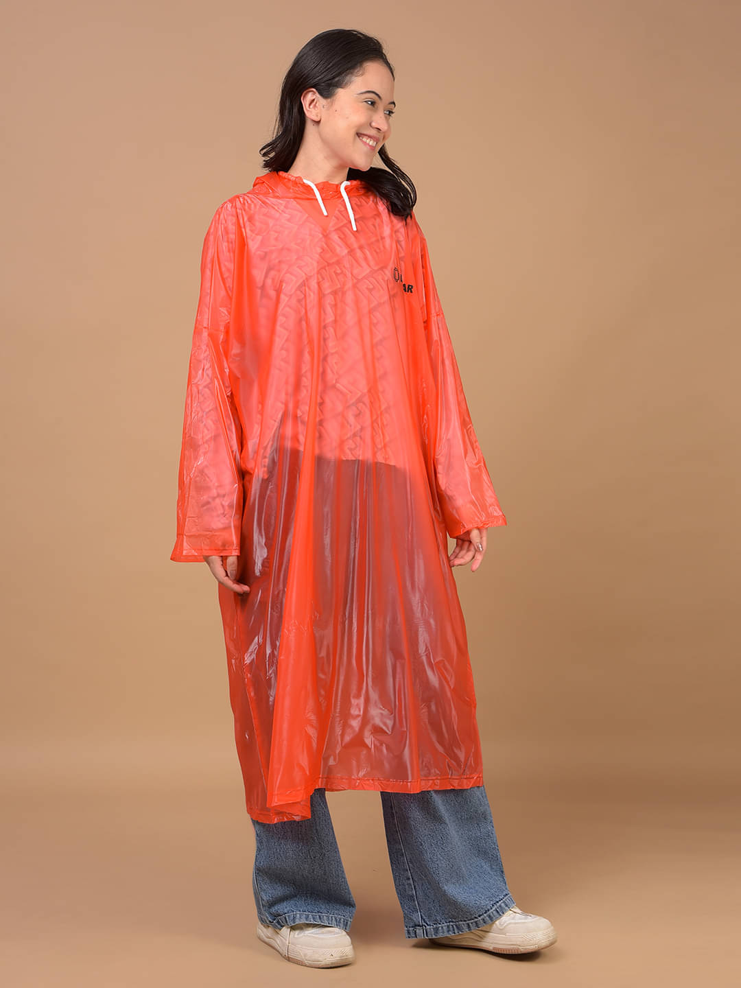     			Dollar Polyester Long Raincoat - Red