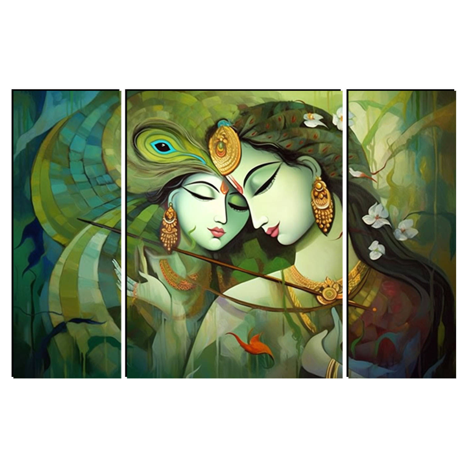     			FRIZZY ARTS  Radha Krishna Divine Love Wall Art – 3 Panel Spiritual Canvas Set