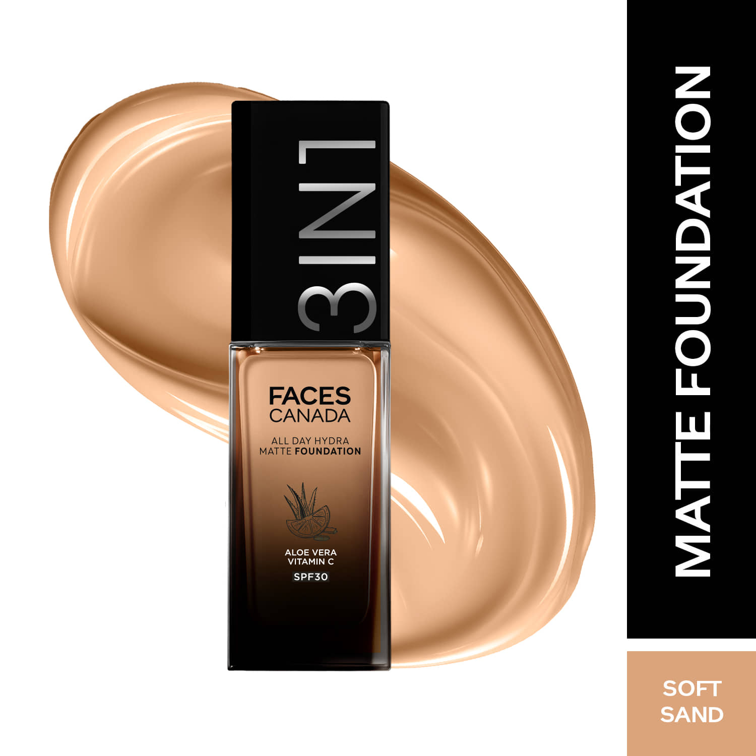 FACES CANADA All Day Hydra Matte Foundation | 3 in 1 Foundation + Moisturizer + SPF 30 , Soft Sand 041, 30ml