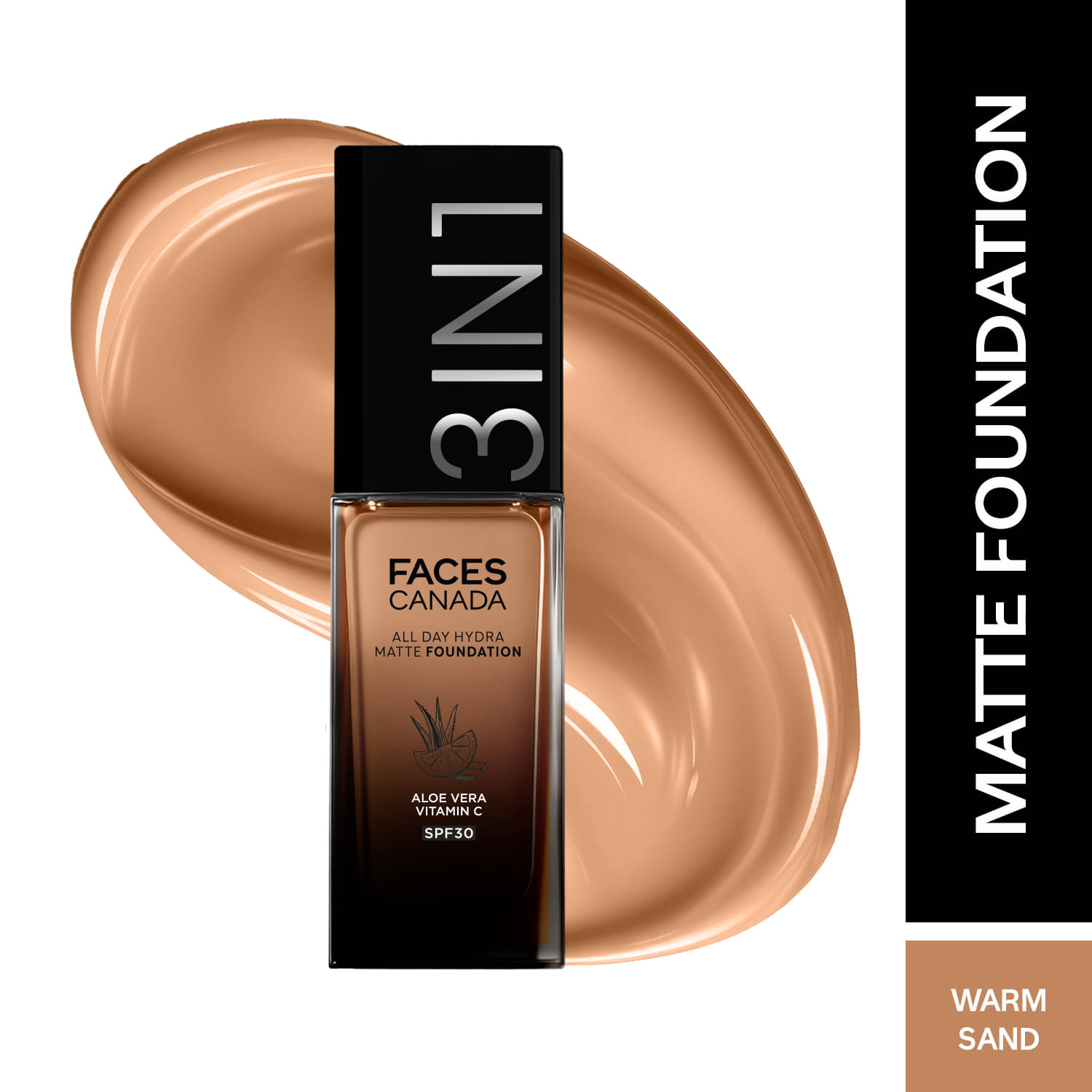     			FACES CANADA All Day Hydra Matte Foundation , 3 in 1 Foundation + Moisturizer + SPF 30 , Warm Sand 042, 30ml