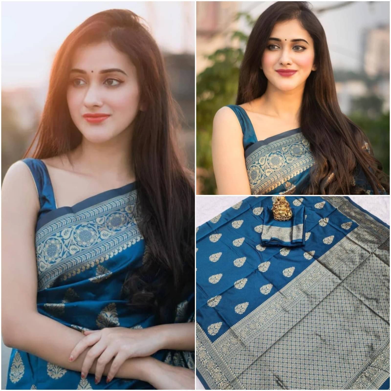 Gazal Fashions Silk Embellished Banarasi saree With Unstitched Blouse Piece ( Rama ) Gazal Fashions Silk Embellished Banarasi saree With Unstitched Blouse Piece ( Rama )