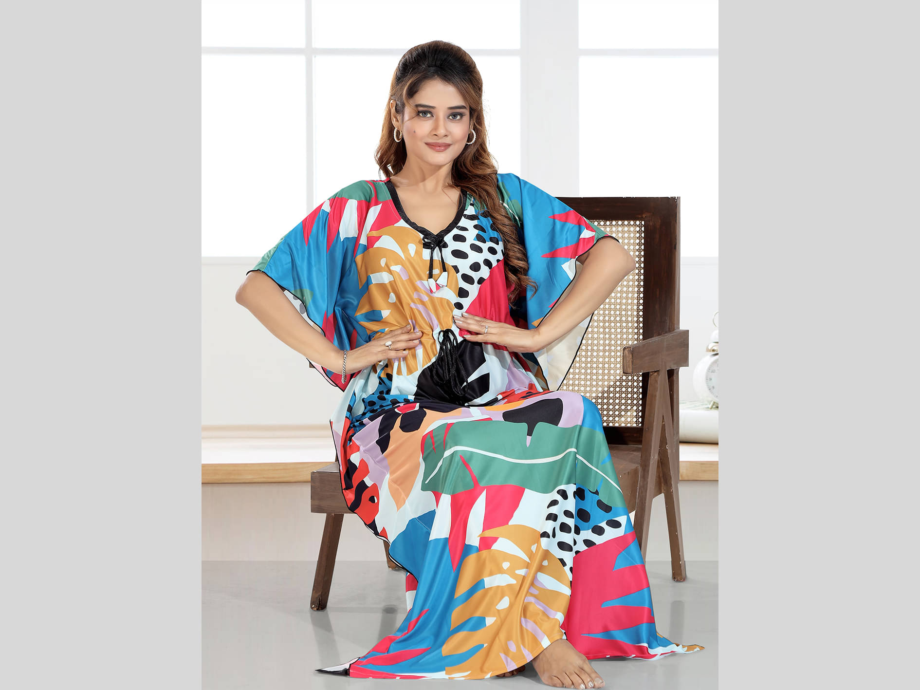     			Gutthi Blue Satin Women's Nightwear Kaftan Night Dress ( Pack of 1 )