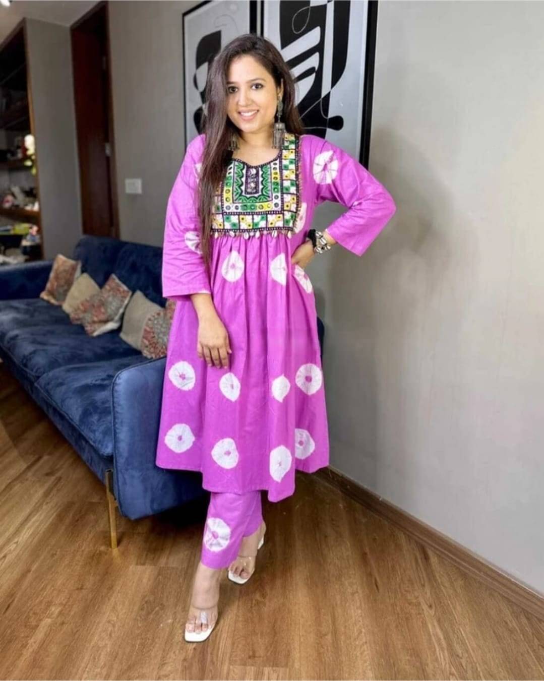     			Harsh Enterprises Women Rayon Embroidered A-line Kurti With Pants ( Purple )