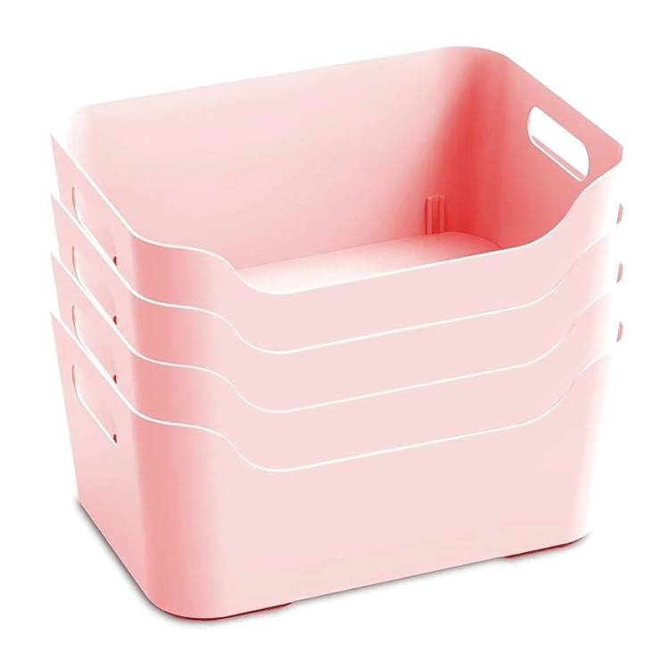     			Jolly Plastic Medium Basket with Handle for Storage Box| Multipurpose Light Weight Plastic Baskets organiser for Clothes Toys Stationary Cosmetics Livingroom Bathroom | Pack of 4 - Pink