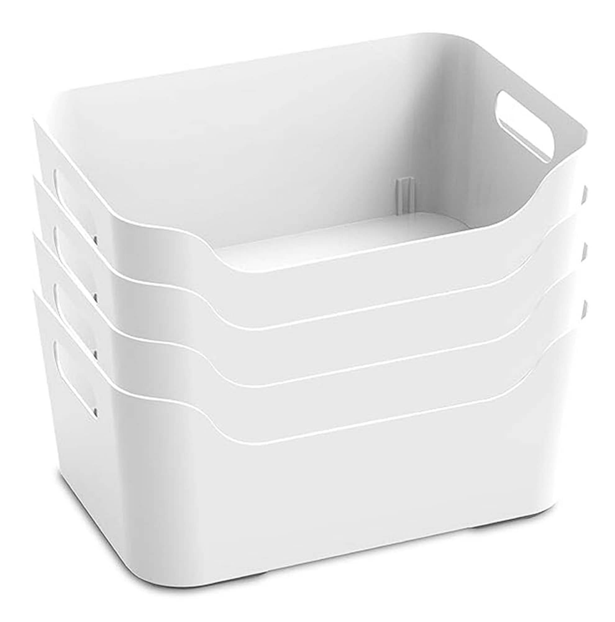     			Jolly Plastic Medium Basket with Handle for Storage Box| Multipurpose Light Weight Plastic Baskets organiser for Clothes Toys Stationary Cosmetics Livingroom Bathroom | Pack of 4 - White