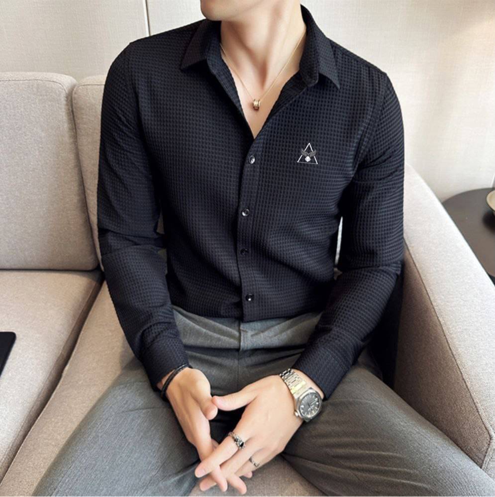     			KITWELL Cotton Blend Regular Fit Popcorn Textured Full Sleeves Men's Casual Shirt - Black ( Pack of 1 )