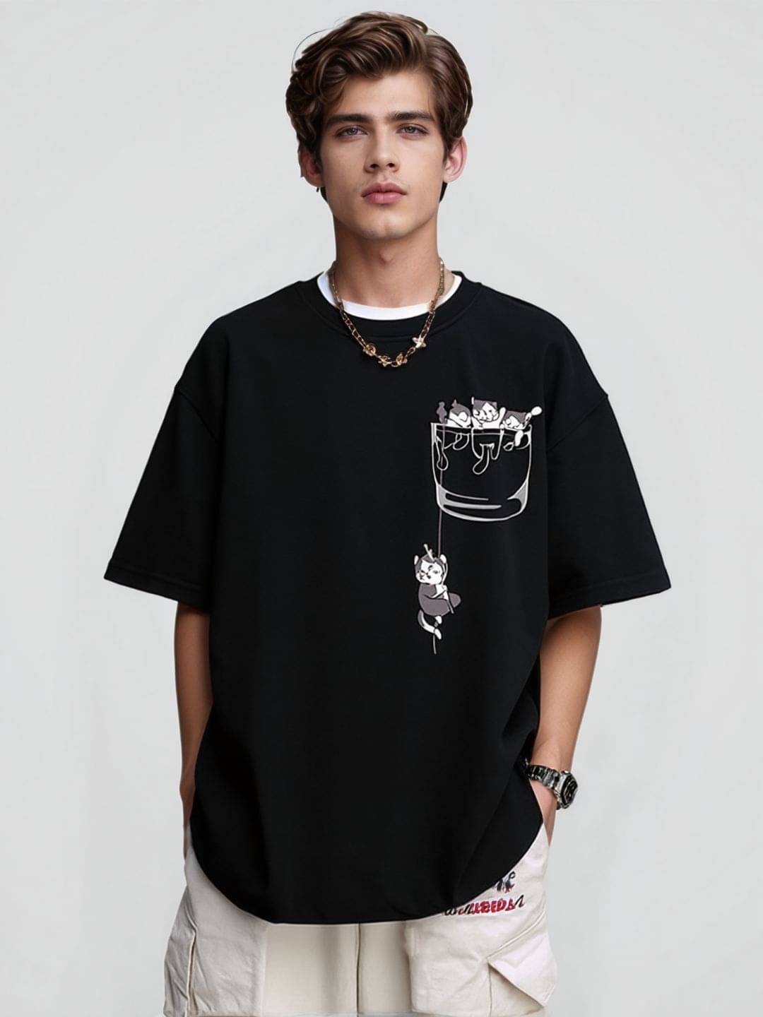 MD By Mathra Dass Men Cotton Blend Regular Fit Printed T-Shirt ( Black )     			MD By Mathra Dass Men Cotton Blend Regular Fit Printed T-Shirt ( Black )