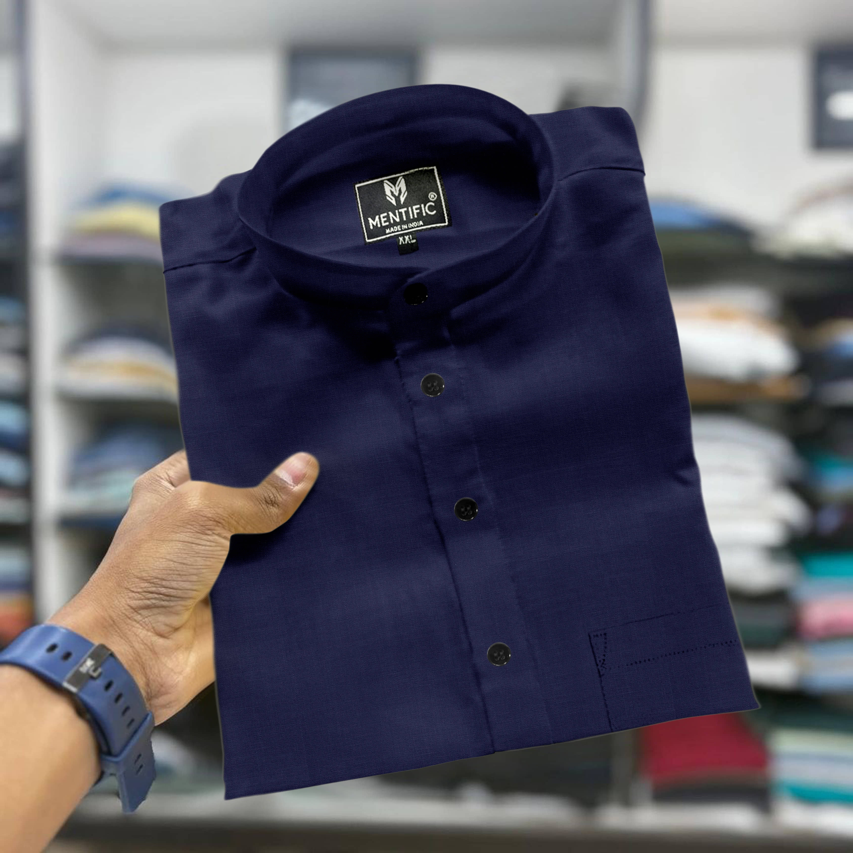 MENTIFIC Navy Blue Cotton Blend Men's Regular Kurta ( Pack of 1 ) - Kurtas & Kurta Sets | Buy online on ZillyBuy