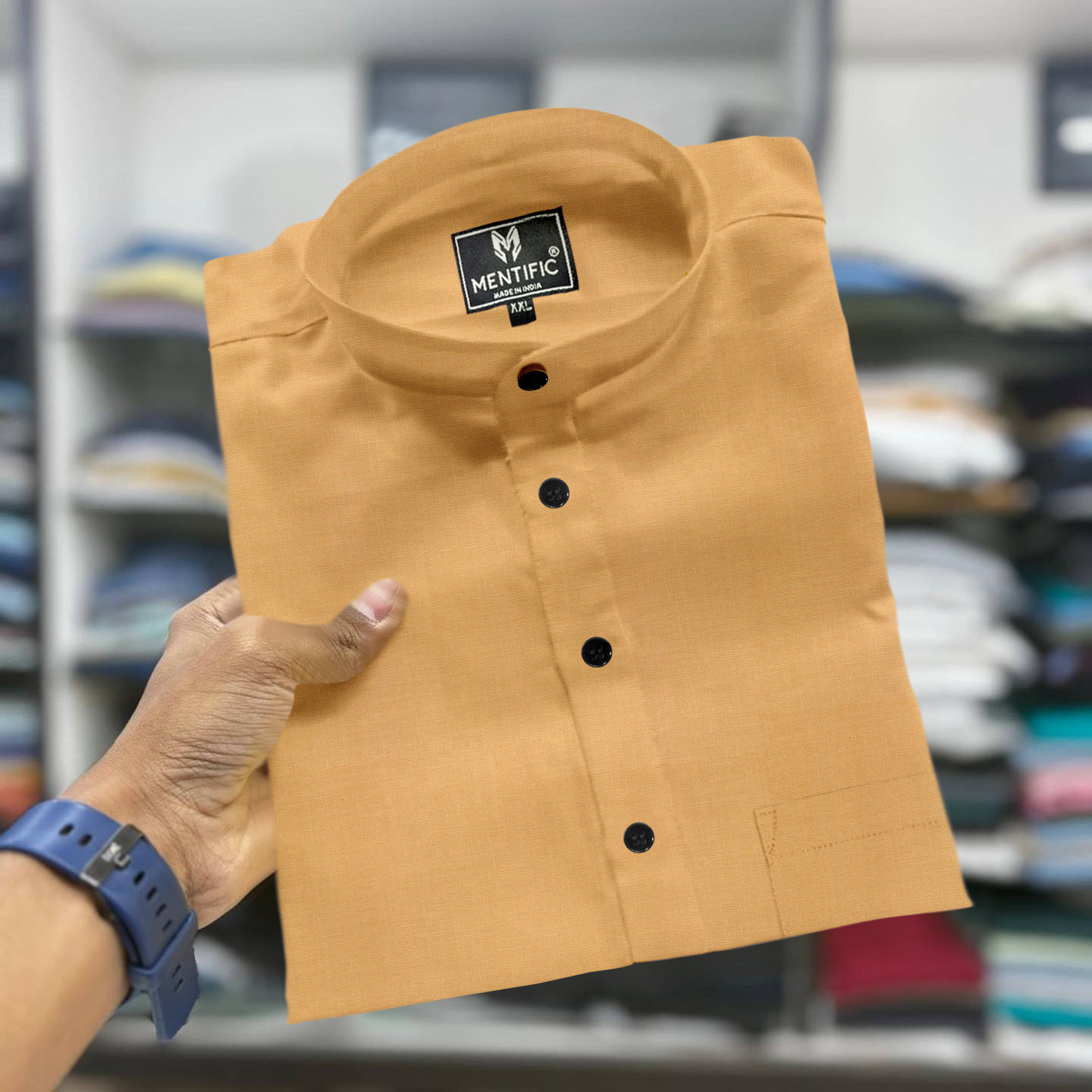     			MENTIFIC Yellow Cotton Blend Men's Regular Kurta ( Pack of 1 )