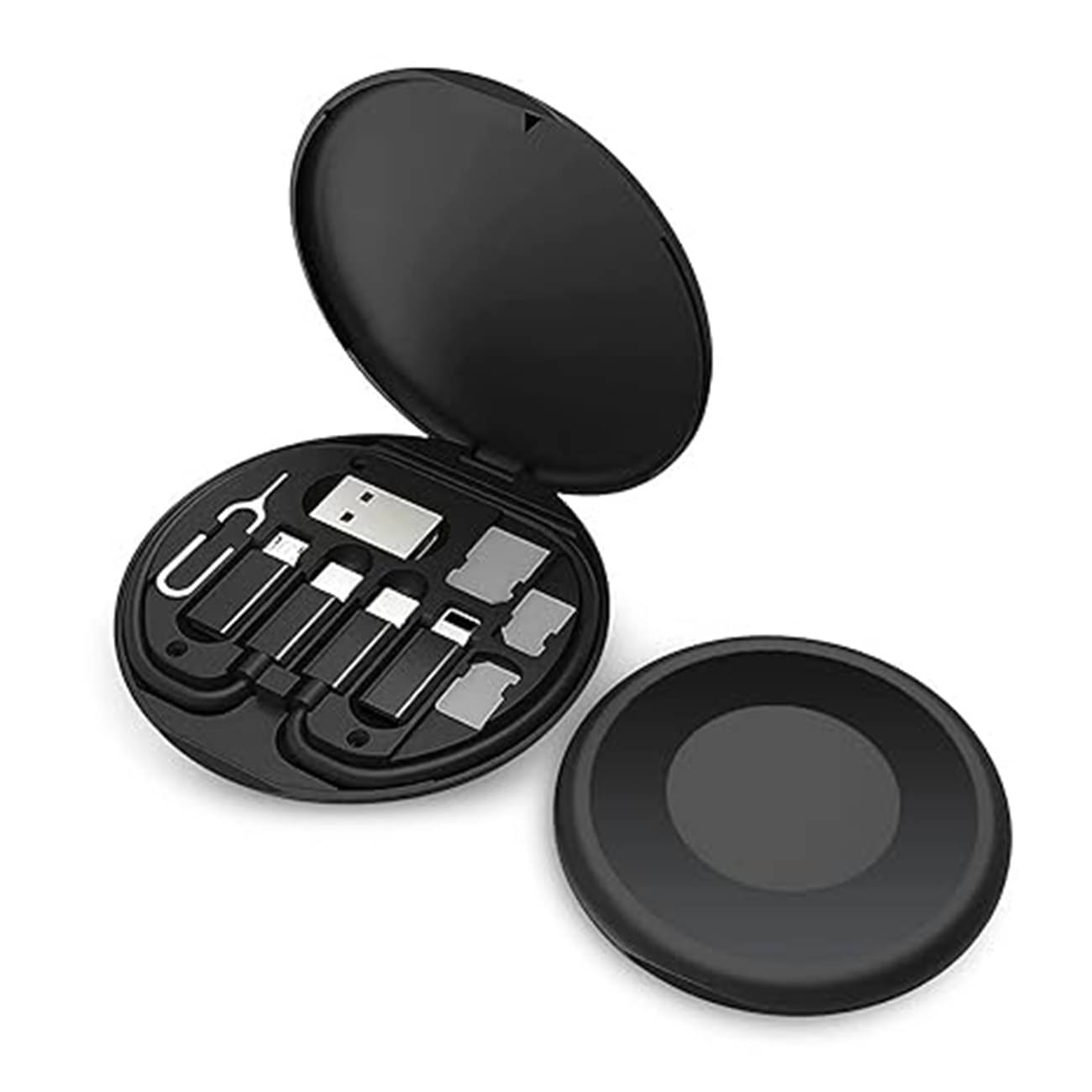     			Mini Multi-Functional Fast Charging Data Cable Set for IOS Android, Type C Charging with Retrieve Card Pin,Round Storage Box,Compact and Portable USB Data Cable Storage Box Travel Cable Set