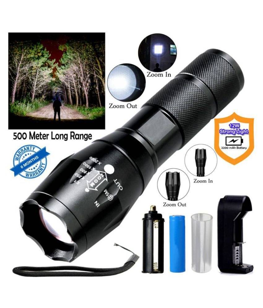     			OLIVE OPS - 500 Meter Zoomable Waterproof Chargeable LED 5 Mode Full Metal Body - 15W Rechargeable Flashlight Torch (Pack of 1)