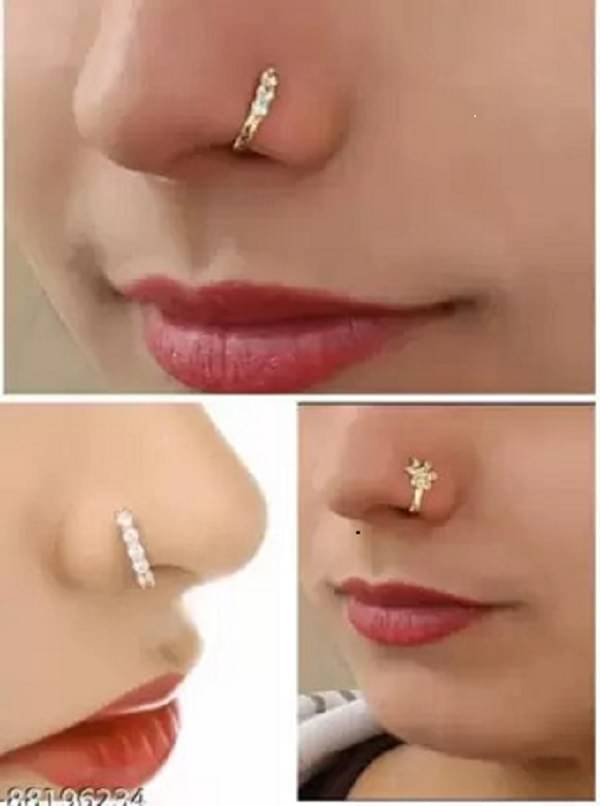 RENU CREATION Gold-plated Plated Metal, Alloy, Brass, Tungsten Nose Stud PACK OF 3 RENU CREATION Gold-plated Plated Metal, Alloy, Brass, Tungsten Nose Stud PACK OF 3