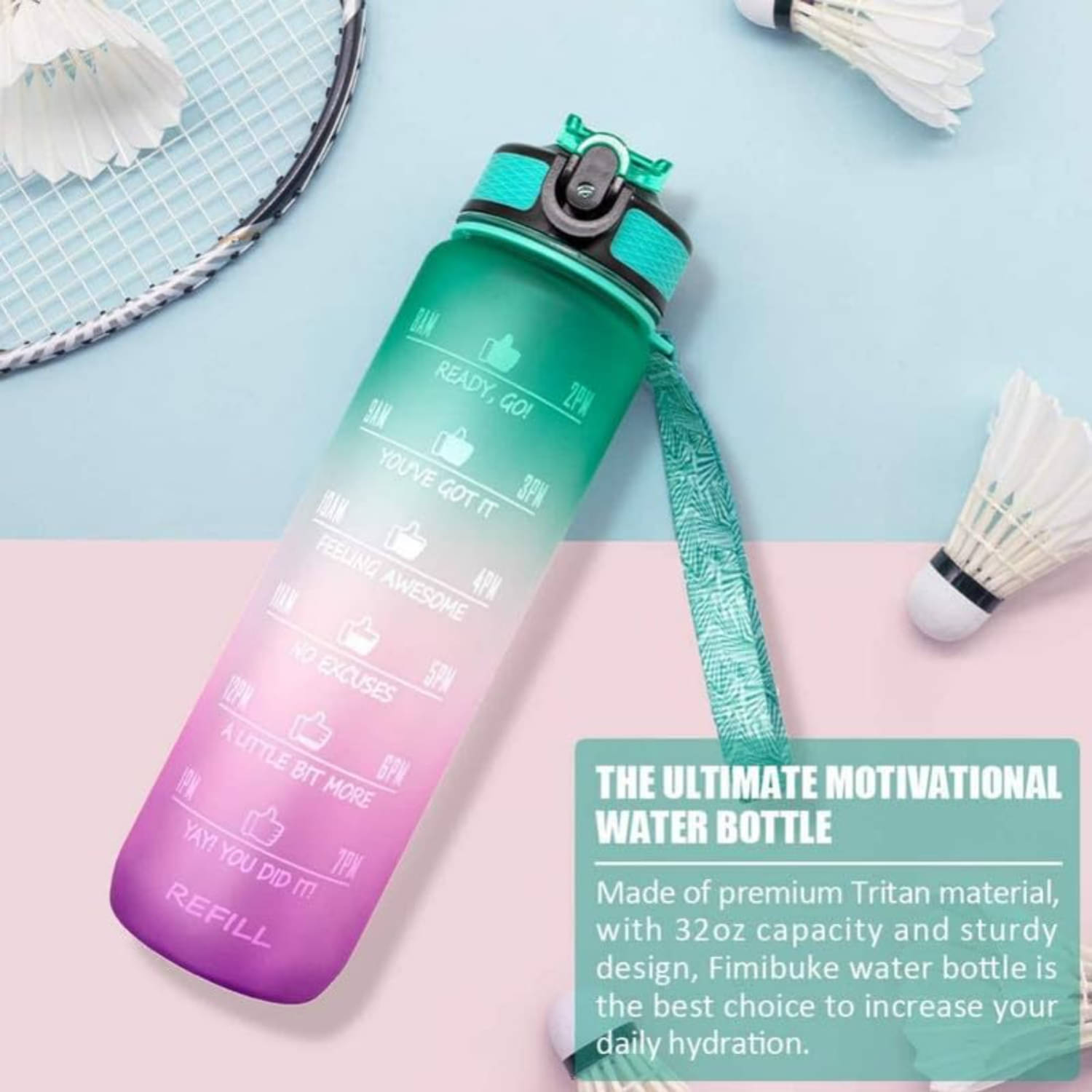     			Radhe Creation Motivational Water Bottles, Gym Water Bottles Multicolour Plastic Fridge Water Bottle 1000 mL ( Set of 1 )