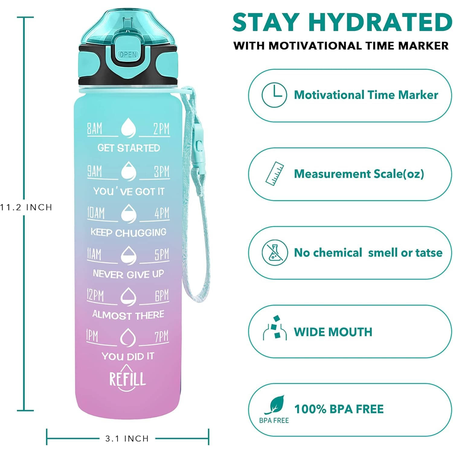     			Radhe Creation Motivational Water Bottles, Gym Water Bottles Multicolour Plastic Sipper Water Bottle 1000 mL ( Set of 1 )