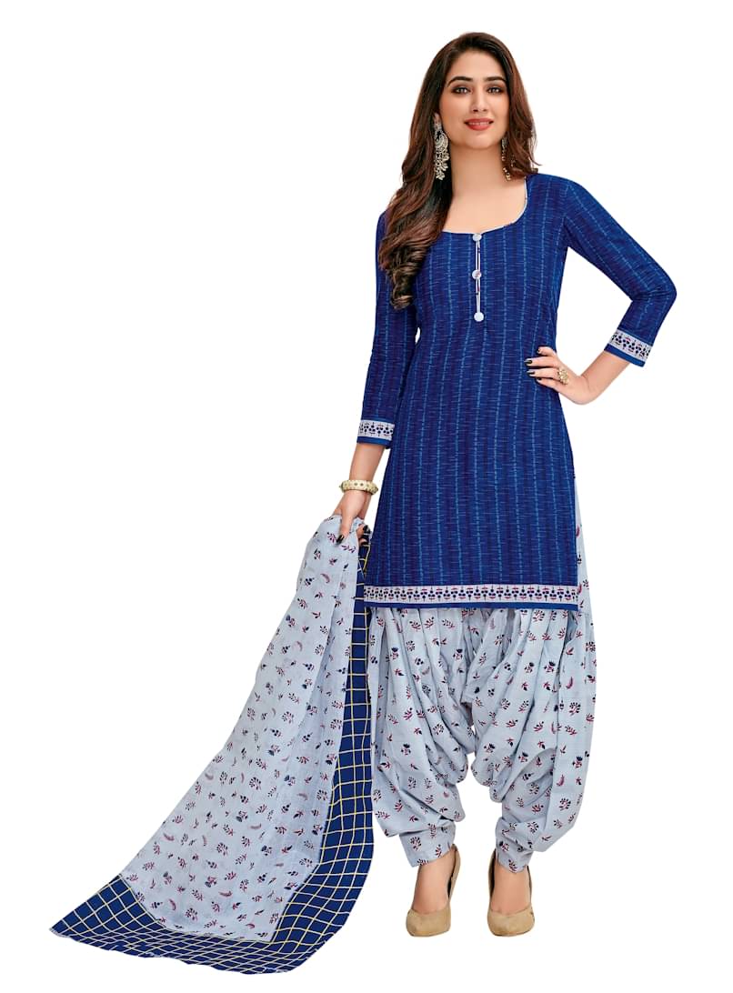     			Reya Women Cotton Unstitched Dress Material ( Blue )
