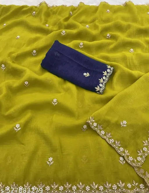 SHRIMORI Chiffon Embellished Maheshwari Saree With Unstitched Blouse Piece ( Yellow,Green ) SHRIMORI Chiffon Embellished Maheshwari Saree With Unstitched Blouse Piece ( Yellow,Green )