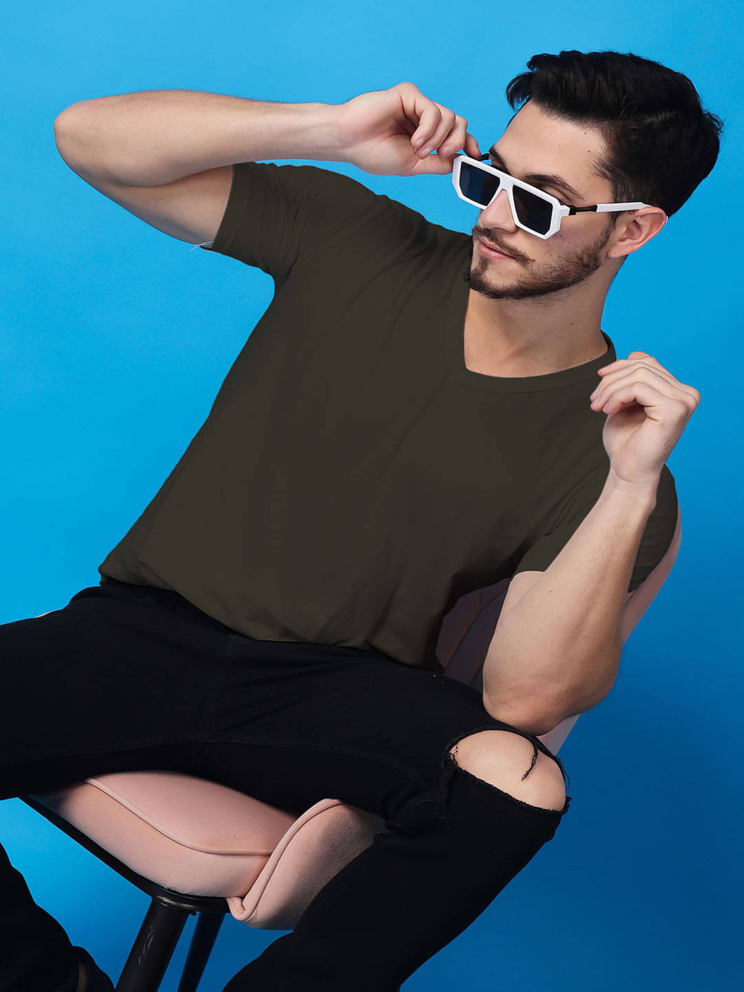 SWIFTLY Men Cotton Regular Fit Solid T-Shirt ( Olive ) SWIFTLY Men Cotton Regular Fit Solid T-Shirt ( Olive )