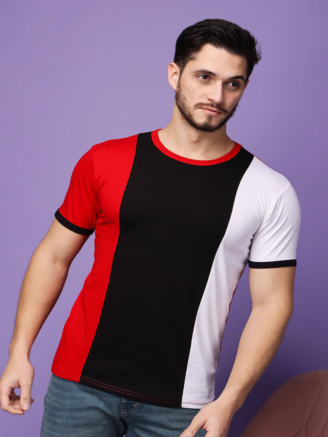 SWIFTLY Men Cotton Regular Fit Colorblock T-Shirt ( Red ) SWIFTLY Men Cotton Regular Fit Colorblock T-Shirt ( Red )