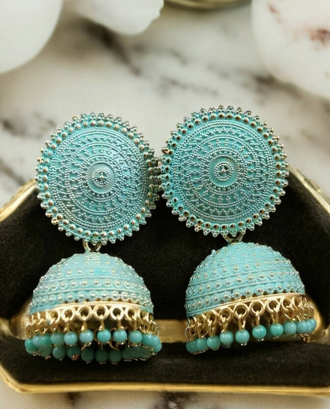     			Shree Ju Sea Green Jhumki Earrings ( Pack of 1 )