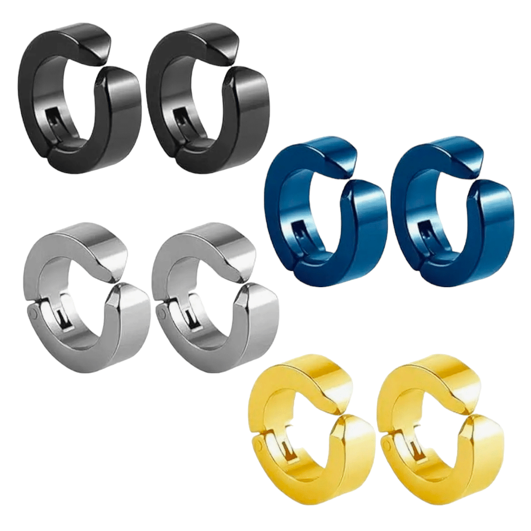    			Shree Ju Trending Black Blue Silver Golden Non Piercing Bali Combo For Men Women (4 Sets)