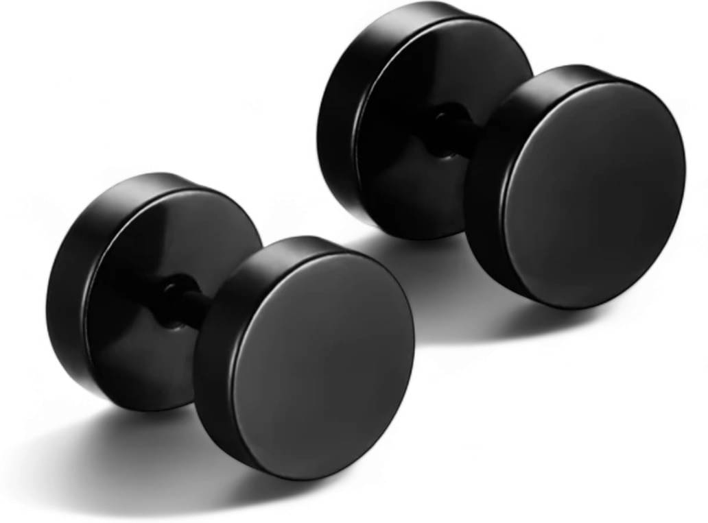 Shree Ju Trending Black Round Barbell Dumbbell Screw Back Bali For Men Women Unisex Shree Ju Trending Black Round Barbell Dumbbell Screw Back Bali For Men Women Unisex