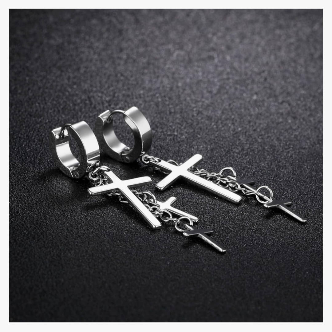 Shree Ju Trending Silver Triple Cross Hinged Bali For Men Women Boys Girls Unisex Shree Ju Trending Silver Triple Cross Hinged Bali For Men Women Boys Girls Unisex
