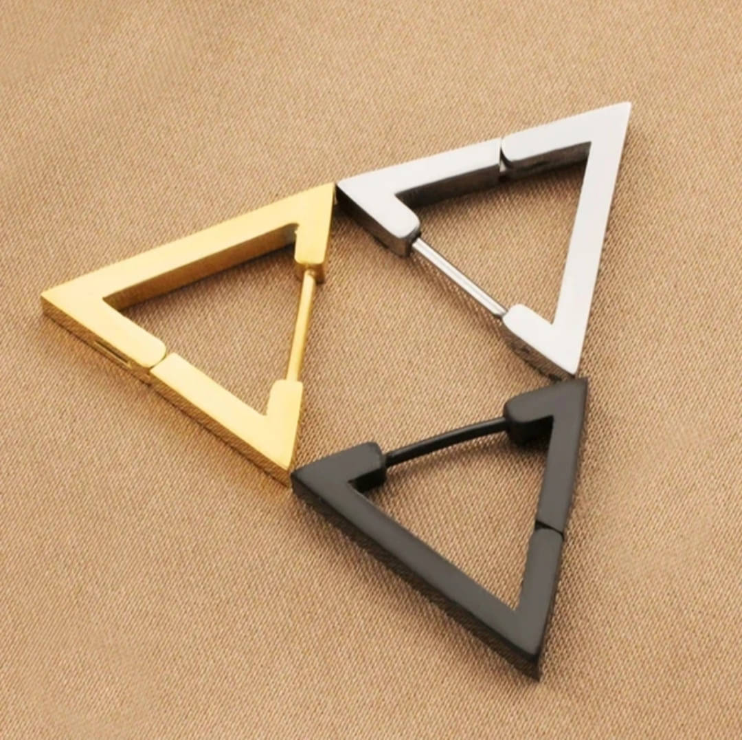     			Shree Ju Trendy Black Silver Gold Triangle Shape Hinged Bali Combo For Men Women (3 Pcs)