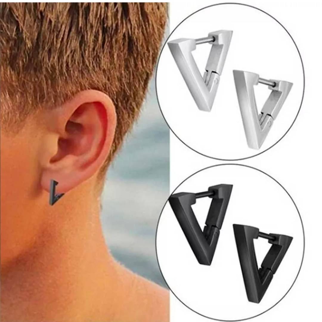 Shree Ju Trendy Black Silver Triangle Shaped Hinged Bali Combo For Men Women (2 Sets)     			Shree Ju Trendy Black Silver Triangle Shaped Hinged Bali Combo For Men Women (2 Sets)
