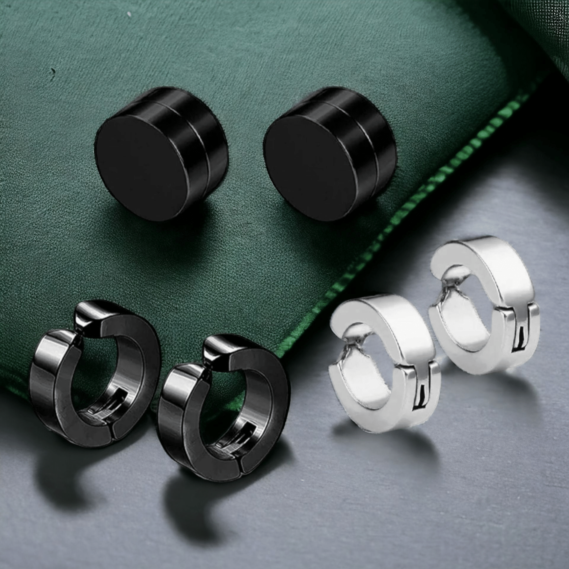Shree Ju Trendy Black Silver Non Piercing Dumbbell Bali Combo For Men Women (3 Sets) Shree Ju Trendy Black Silver Non Piercing Dumbbell Bali Combo For Men Women (3 Sets)