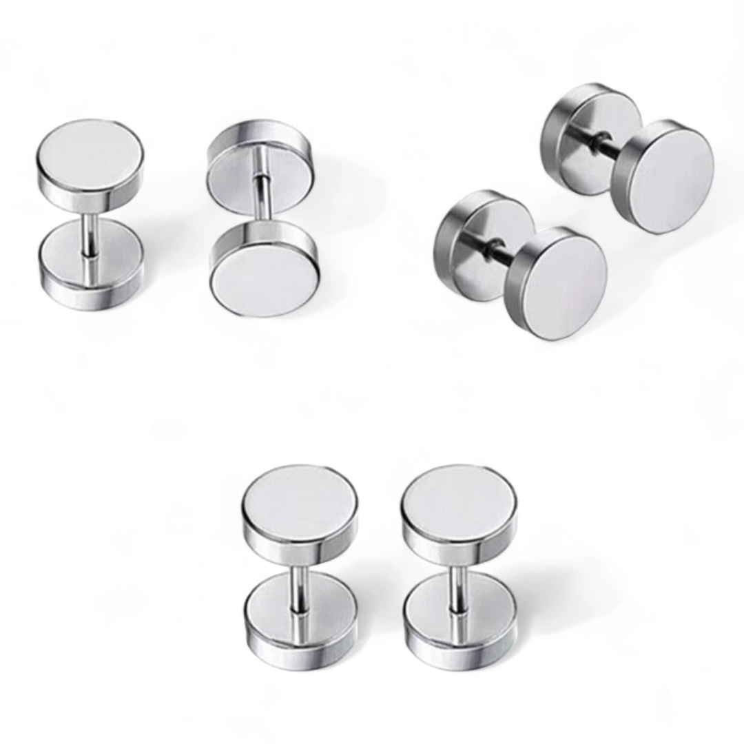     			Shree Ju Trendy Silver Barbell Dumbbell Screw Back Bali Combo For Men Women (3 Sets)