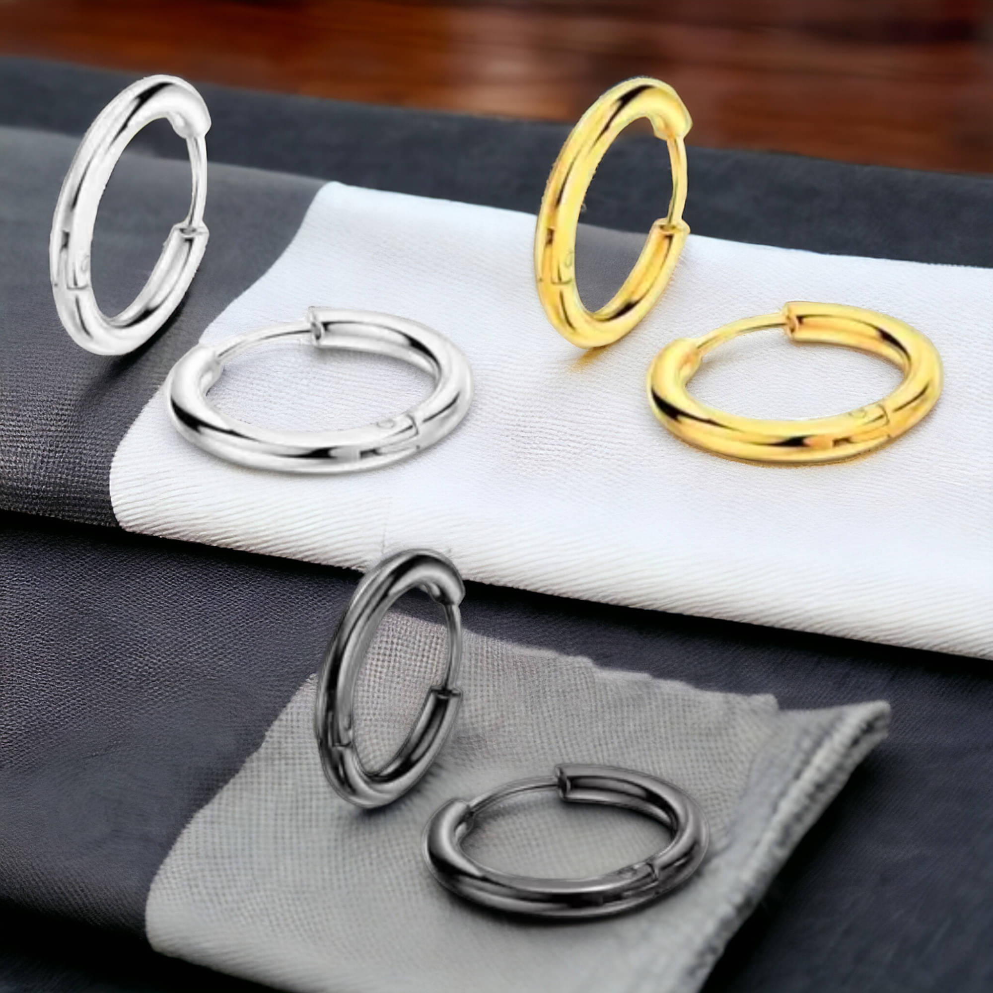     			Shree Ju Trendy Silver Black Golden Hinged Tik Tok Bali Combo For Men Women (3 Sets)