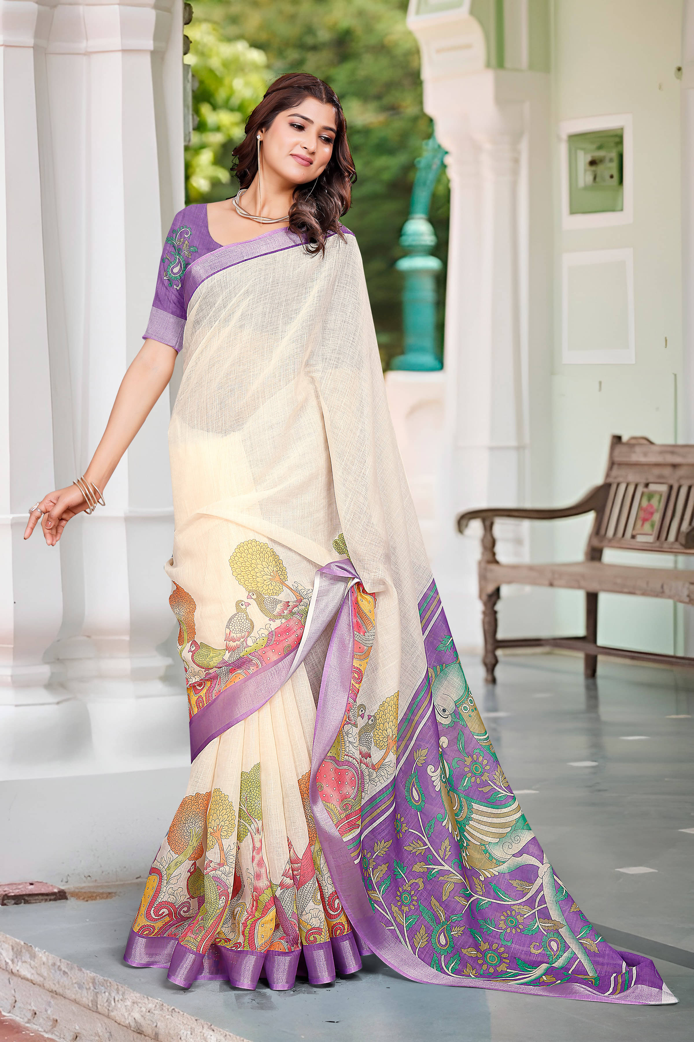 Sidhidata Cotton Blend Printed Saree With Unstitched Blouse Piece ( Purple ) Sidhidata Cotton Blend Printed Saree With Unstitched Blouse Piece ( Purple )