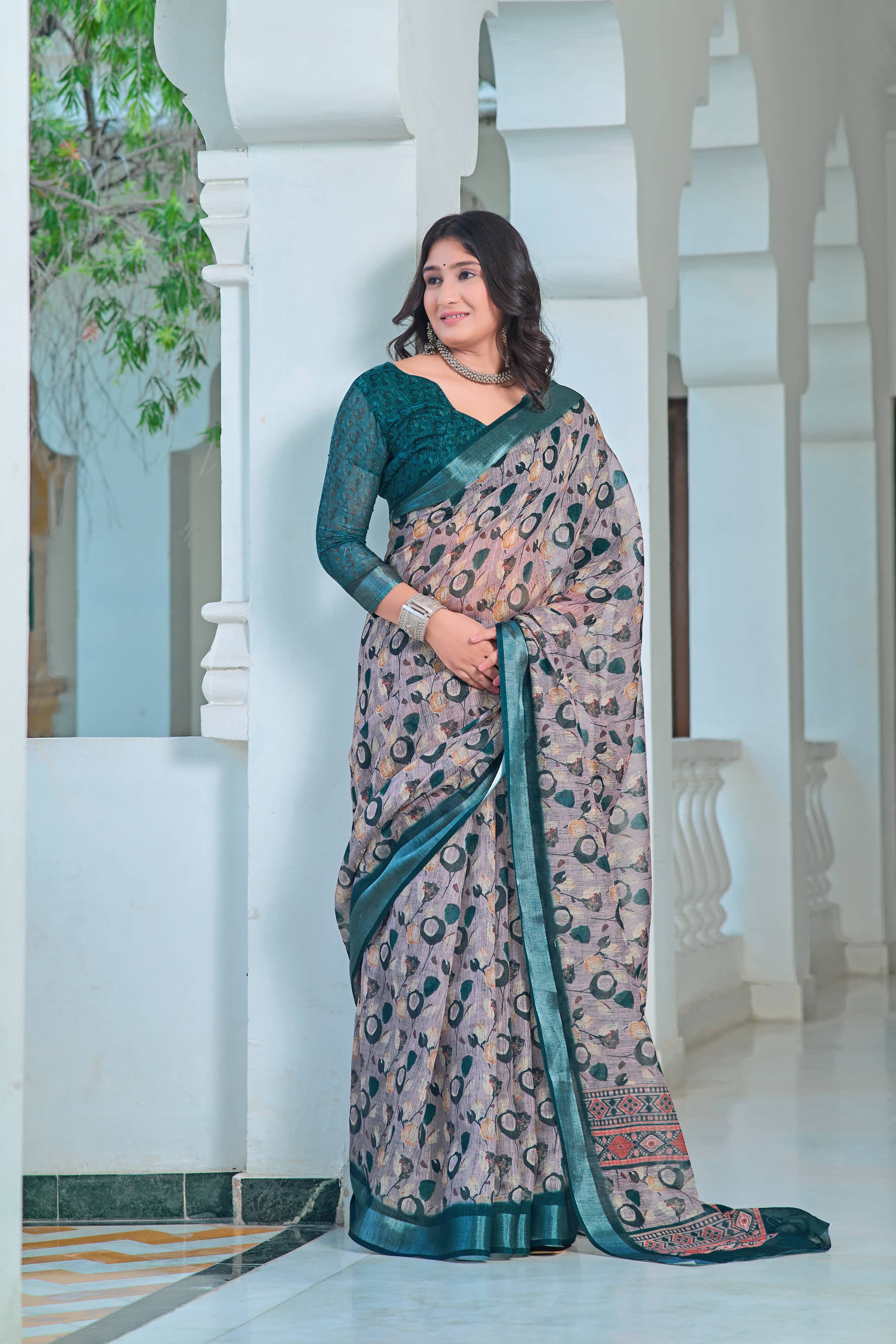 Sidhidata Cotton Blend Printed Saree With Unstitched Blouse Piece ( Green ) Sidhidata Cotton Blend Printed Saree With Unstitched Blouse Piece ( Green )