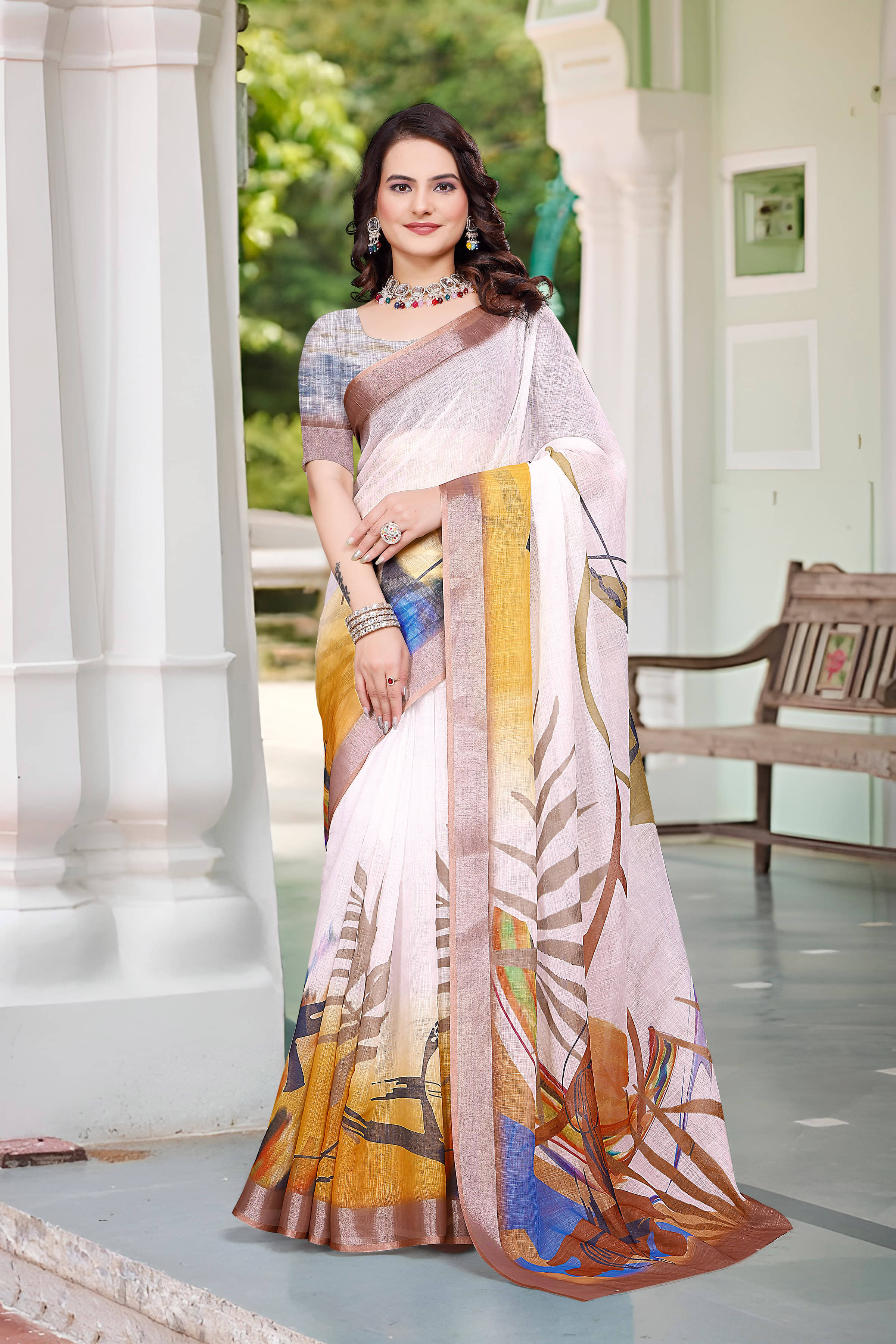 Sidhidata Cotton Blend Printed Saree With Unstitched Blouse Piece ( Brown ) Sidhidata Cotton Blend Printed Saree With Unstitched Blouse Piece ( Brown )