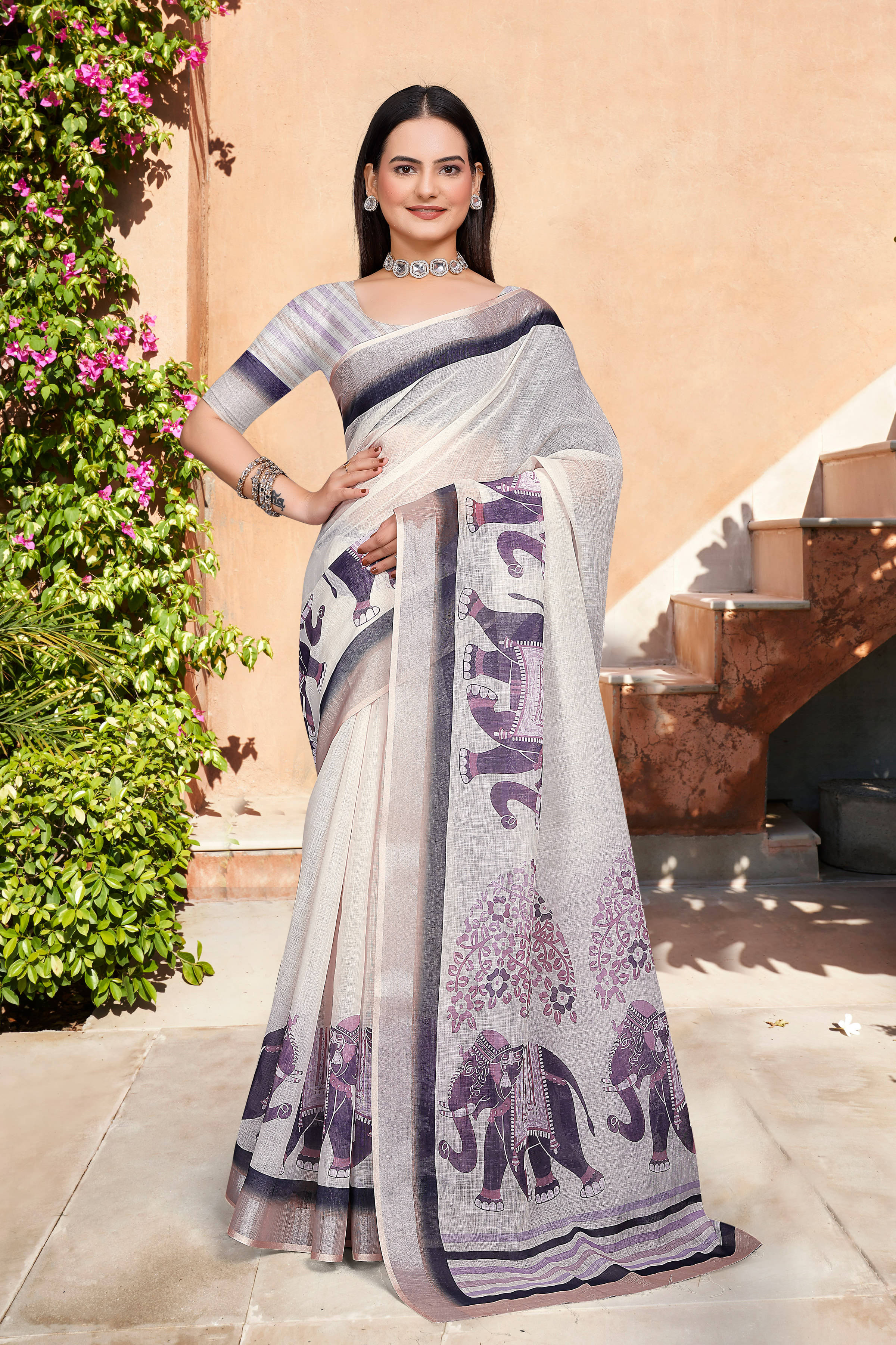 Sidhidata Cotton Blend Printed Saree With Unstitched Blouse Piece ( Purple ) Sidhidata Cotton Blend Printed Saree With Unstitched Blouse Piece ( Purple )