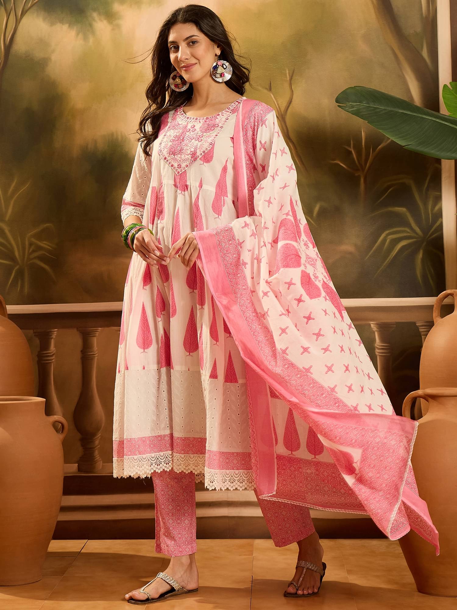 Stylum Women Cotton Printed Anarkali Kurti With Pants ( Pink ) Stylum Women Cotton Printed Anarkali Kurti With Pants ( Pink )