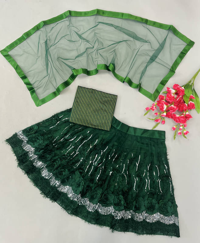     			Supar Sleave Net Lehenga Choli Set For Girls ( Pack of 1 , Green )