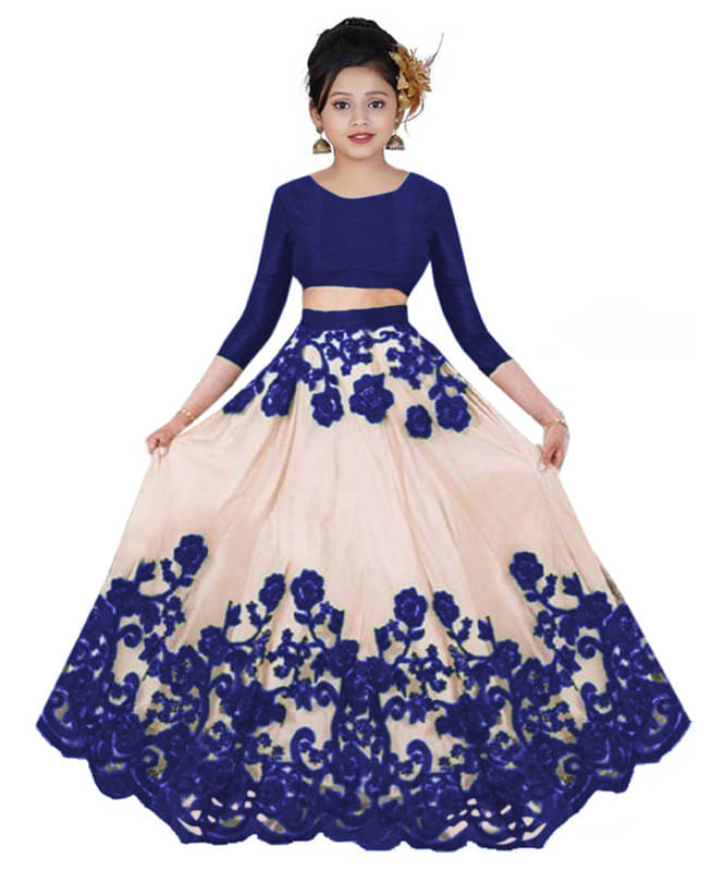    			Supar Sleave Silk Lehenga Choli Set For Girls ( Pack of 1 , Blue )