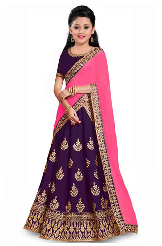     			Supar Sleave Silk Lehenga Choli Set For Girls ( Pack of 1 , Purple )